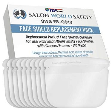 Imagem de TCP Global Salon World Safety substituição para os protetores faciais apenas (pacote com 10), armação de óculos não incluída – serve na maioria das marcas, ultra transparente, rosto inteiro, protege os olhos, boca do nariz, plástico PET antiembaçante, óculos