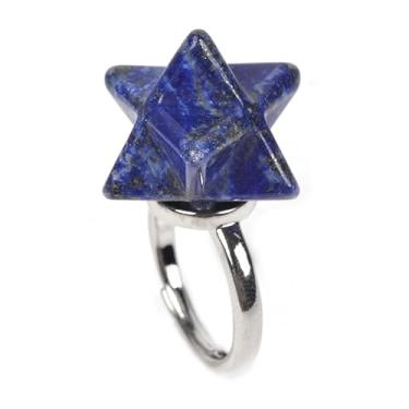 Imagem de Justinstones Quartzo de cristal esculpido pedra natural Merkaba anel de estrela 25 mm ajustável presente para ela (tamanho ajustável: 8 a 12), Pedra, Quartzito