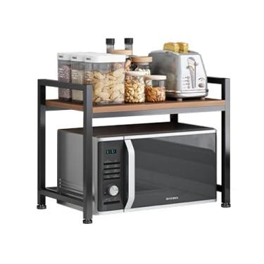 Imagem de LIIAMOAR Suporte de micro-ondas, prateleira de micro-ondas de 2 camadas para organizador de bancada de prateleiras de cozinha. Aço carbono, painel de madeira, rack de cozinha resistente e não agita