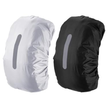 Imagem de PATIKIL Capa de chuva impermeável 30-40L, 2 peças, capa de mochila antiderrapante com alça refletiva vertical, permanece seca para caminhadas, acampamento, caça, P, preto/prata