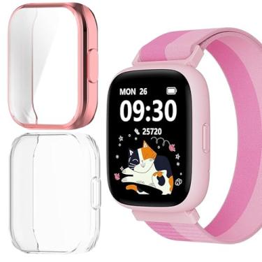 Imagem de Lamshaw Compatível com BIGGERFIVE BW02 Smart Watch, capa de TPU com protetor de tela compatível com BIGGERFIVE BW02 Smart Watch (pacote com 2 - rosa + transparente)