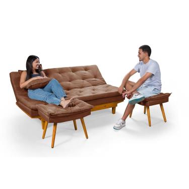 Imagem de Sofá Cama Caribe 3 Lugares Com Duas Banquetas Revestimento Linho