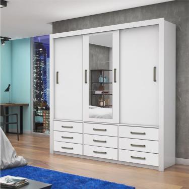 Imagem de Guarda Roupa Casal com Espelho 3 Portas de Correr Anjos Carioca Móveis Branco