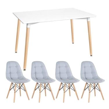 Imagem de Kit - Mesa Retangular Eames 80 X 120 Cm Branco + 4 Cadeiras Botonê Cinza Claro Mesa Branco Com Cadeiras Cinza Claro