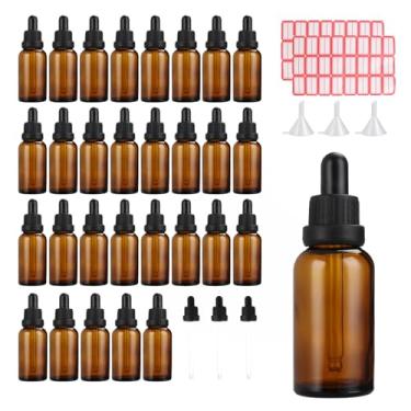 Imagem de LDHHYH Pacote com 30 frascos conta-gotas de vidro âmbar, frascos de tintura de vidro âmbar de 118 ml com conta-gotas, funil, etiquetas e conta-gotas de plástico para óleos essenciais e perfume