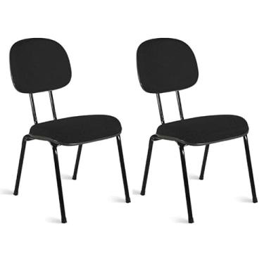 Imagem de Kit 2 Cadeiras Secretária Fixa Escritório Preta Estrutura 7/8 Madeira Pinus Espuma Injetada D45