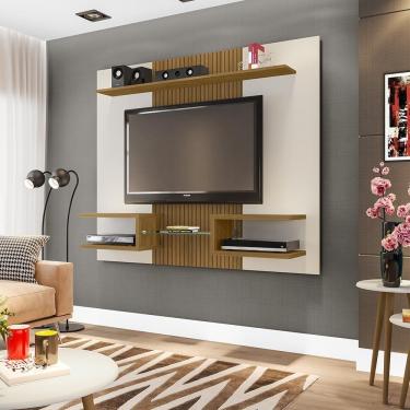 Imagem de Painel Para Tv Lourosa Off White Cinomomo Pintura 3d Ripada
