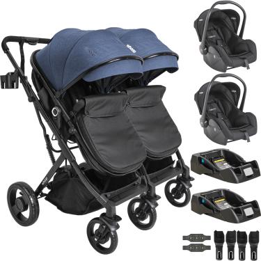 Imagem de Carrinho Kiddo para Gemeos com 2 Bebe Conforto 2 Base Vox II Marinho