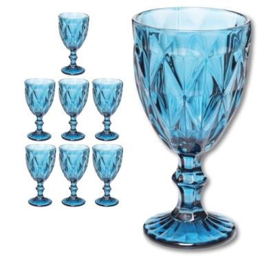 Imagem de Jogo com 8 Taças de Vidro Azul Diamond 300ml – Taça Versátil Água/Suco/Vinho Acabamento Elegante