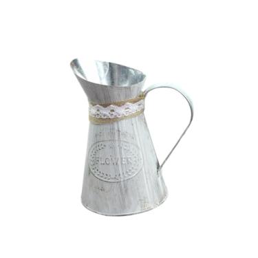 Imagem de Healifty Table Decor Balcony Jug Handles Cans Farmhouse with Wedding Buckets Jug, Milk Handle Flower Home Iron Center for Pitcher White Flowers Metal Chic Decorative Pot Coffe Watering