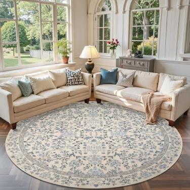 Imagem de jinchan Tapete redondo de 2,12 m, macio, redondo, vintage, floral, antiderrapante, de pelo baixo, lavável à máquina, para quarto, sala de jantar, sala de estar, escritório, hall de entrada, quinta