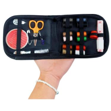 Imagem de Kit De Costura Rápido Viagem Estojo Linhas Agulhas Alfinetes 27 itens