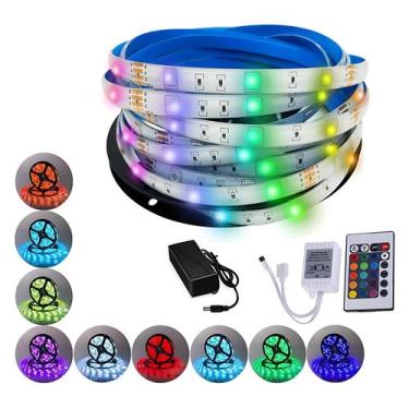 Imagem de Fita Led 5050 Rgb 5m 300 Leds Dupla Face Controle Fonte - GoldenSky