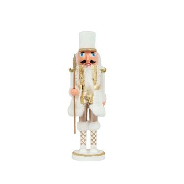 Imagem de Boneco Quebra Nozes Decor 28cm Branco e Dourado Bastão Estrela Articulado - Magizi
