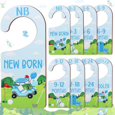 Imagem de CORNER LACE Divisórias de armário de bebê, 8 peças, tema de golfe, de madeira dupla face, organizador de cabide de recém-nascido a criança para decoração de berçário, presente de aniversário, azul e