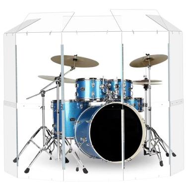 Imagem de Escudo de bateria portátil | 5 painéis de 60 cm x 1,5 m com defletores | Converte em 60 cm x 1,8 m | Dobradiças de aço inoxidável de comprimento total | Barreira de som de tambor de acrílico | gaiola