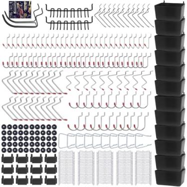 Imagem de Calax Kit organizador de ganchos de quadro de 338 peças, serve para quadro de pinos de 1/8 ou 1/10.2 cm com caixas de armazenamento, acessórios de ganchos variados para garagem, cozinha, banheiro (338