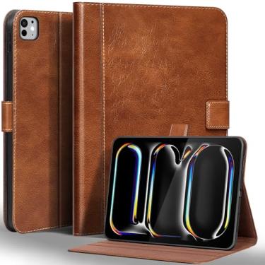 Imagem de Gexmil Capa de couro genuíno para iPad Pro de 13 polegadas M4 2024 com fecho magnético, suporte ajustável, capa protetora à prova de choque de couro de primeira linha inteligente, hibernar/despertar