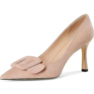 Imagem de Divanne Sapatos De Salto Alto Femininos, Agulha, Fivela, Camurça, Bico Fino, Slip-On, Escritório, Para Festa, Nude, 8 Meses, Eua