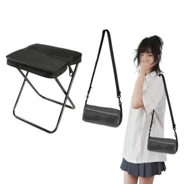 Imagem de Banqueta dobrável, um banquinho portátil para montanhismo e caminhadas, equipado com alças de ombro ajustáveis, suporte transversal ou uso portátil para viagens ao ar livre, acampamento, festas (preto