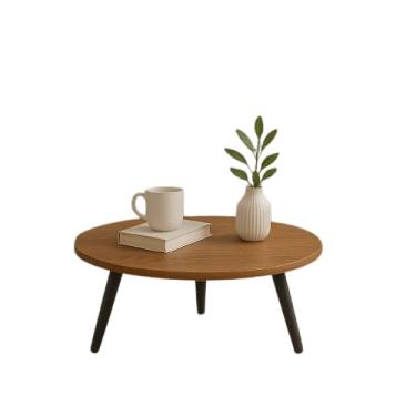 Imagem de Mesa Mesinha de Centro Retrô Redonda 27cm ou 45cm Sala Recepção Escritório Fácil Montagem(Freijó 27CM)