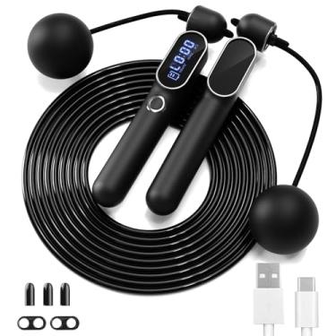 Imagem de Corda de pular inteligente 2 em 1 com contador digital - corda de pular sem fio ajustável para perda de peso, treino em casa e treinamento de boxe, 3 modos (velocidade/calorias/tempo) presente para