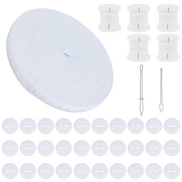 Imagem de OLYCRAFT Kit de ajuste de cintura, 108 peças, calça jeans, apertador, botão branco, fecho de cintura, inclui 32,8 metros de cordão elástico, botões de agulha de costura, linha Bodkin, para homens e