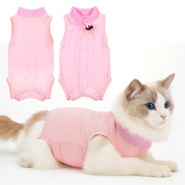 Imagem de YBEATY Macacão de recuperação de gatos, castração, ferimentos abdominais, doenças de pele, gatinho, body feminino, respirável, cone de vergonha, alternativa para gatos, anti-lamber, proteção