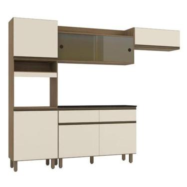 Imagem de Cozinha Compacta 7 Portas 2 Gavetas Com Balcão Tampo Carvalho/Off White - Poliman