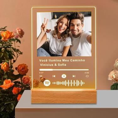 Imagem de Placa de Música em Acrílico Personalizada, Com Código de Barras do Spotify - Presente Único para Namorado(a) ou Casal, Luz Quente + Caixa