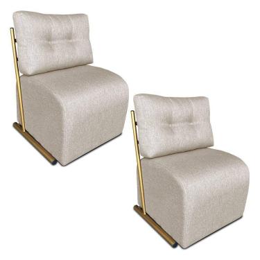 Imagem de Kit 2 Poltronas Luxo Aurora Linho Base De Ferro Dourado - Pallazio Cor Bege