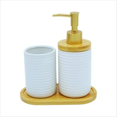 Imagem de Kit Banheiro Jogo Pia Porta Escova Sabonete Liquido Bandeja Branco