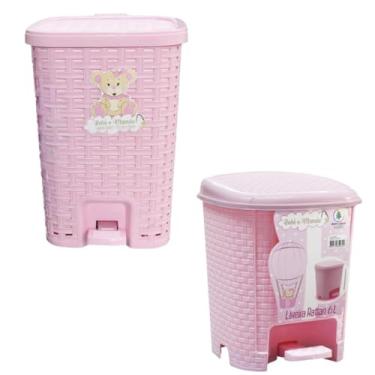 Imagem de Kit Lixeiras Smart Com Cesto Interno 15L + 6L Rosa Bebê & Mamãe Monte Libano