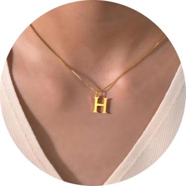 Imagem de Colar com pingente de inicial personalizada A-Z, joia minimalista de aço inoxidável para mulheres, pingente de alfabeto personalizado, F, Aço inoxidável, Sem Pedra Preciosa