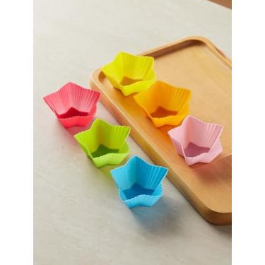Imagem de Pacote com 6 copos de silicone para assar, forros de cupcake de muffin em formas de estrela para suprimentos de panificação, coloridos