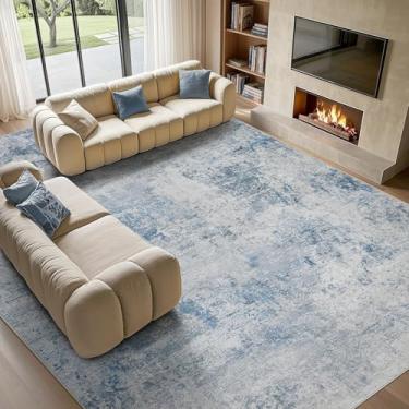 Imagem de Tortania Tapete lavável de 25 x 30 cm para sala de estar: tapetes modernos abstratos neutros grandes e finos - Tapete interno antiderrapante para quarto, sala de jantar, escritório, berçário