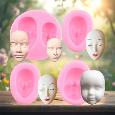 Imagem de Molde de silicone de rosto humano moldes de fondant de chocolate para decoração de bolos, topo de cupcake, doces e argila de polímero, conjunto de 4