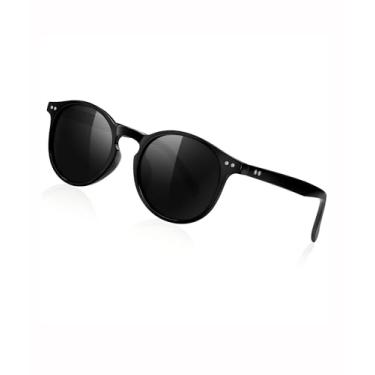 Imagem de Óculos de sol redondo polarizado feminino masculino moderno retrô para dirigir SY6032, Armação preta | Lente preta, Normal