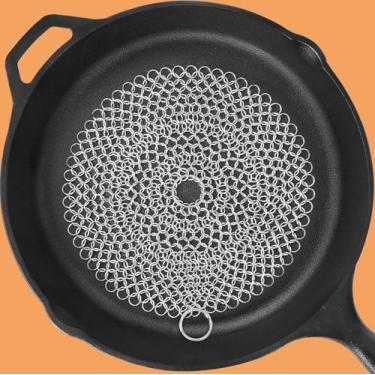 Imagem de Limpador de ferro fundido, esfregão de malha de aço inoxidável 316L de 15 x 15 cm, esfregão de limpeza para frigideira, frigideira, forno holandês, wok, panela de aço inoxidável, panela de ferro