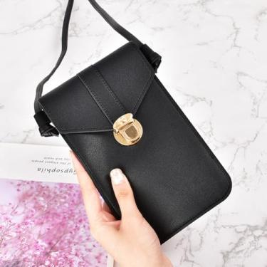 Imagem de Bolsa feminina de couro transversal para celular pequena carteira para celular mini bolsa de ombro impermeável com cartão, preta
