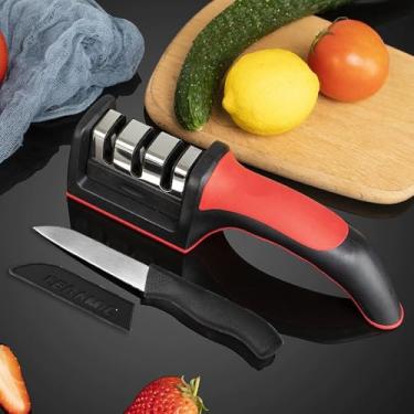 Imagem de Conjunto de amolador de facas [3 estágios], kit ergonômico e fácil de usar, para facas de frutas e facas de aço, tesouras - preto