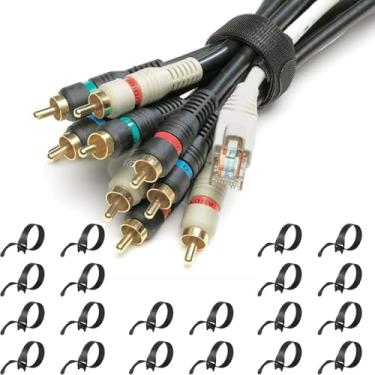 Imagem de 20 peças, tiras de organização de cabo preto de 20 x 1/5.1 cm, design fino pré-cortado, gerenciamento de fios para organizar casa, escritório e centros de dados