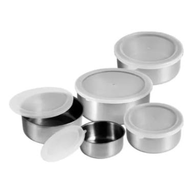 Imagem de Jogo de Tigelas Bowl Premium Aço Inox com Tampa, Kit 5 Peças, Multiuso; Ideal para Cozinha, Servir e Preparo de Alimentos