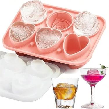 Imagem de Bandeja de gelo em forma de rosa – moldes de gelo de silicone que fazem 9 x 3 cm cubos de gelo rosa para o freezer, bandeja de bebida inovadora