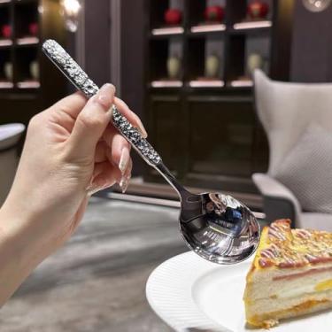 Imagem de Colheres de sopa grandes de cabo longo 304 de aço inoxidável para rachadura de gelo, colher de sobremesa, cozinha pesada de alta qualidade