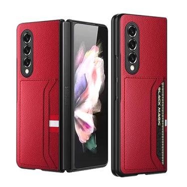 Imagem de Capa fina de couro fosco para Samsung Galaxy Z Fold 5 3 4 Fold4 Fold2 Fold5 Fold3 Fold 2 5G Bolsa para celular com bolso para cartão, vermelha, para Samsung Z Fold 2
