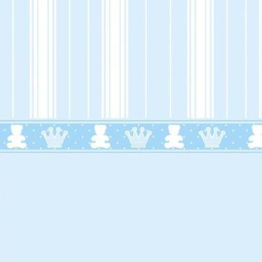 Imagem de Papel De Parede Listrado Azul Com Coroa E Urso Adesivo Bebê - LRP