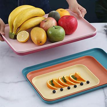 Imagem de Mingzhe Bandeja de Mesa de Centro, Bandeja de chá de Palha de Trigo, Cantos Arredondados, Base Fácil e Antiderrapante, Bandeja de Lanche de (G (aprox. 38x27cm / 15,0x10,6 pol.))