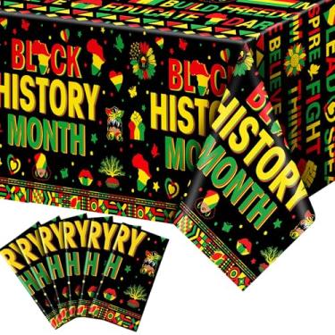 Imagem de Fullhawl 6 peças de toalha de mesa de plástico descartável do mês da história negra 137 x 272 cm toalha de mesa preta para festa de fevereiro afro-americano (declaração)