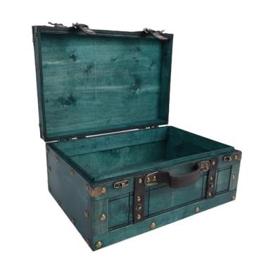 Imagem de Asixxsix Baú de Armazenamento Vintage, Pequenas Caixas de Mala Antigas Decorativas de Madeira Com Tampas Articuladas e Alça de Couro PU Baús Antigos para Decoração de Casa Coleção de (Retro Verde